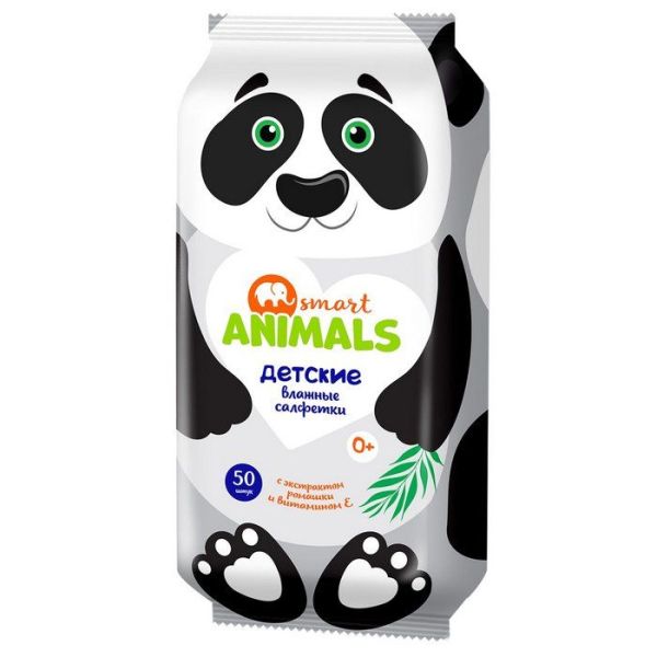 Изображение товара Салфетки влажные Smart Animals детские с ромашкой и витамином Е 50шт Салфетки влажные Smart Animals детские с ромашкой и витамином Е 50шт фотография